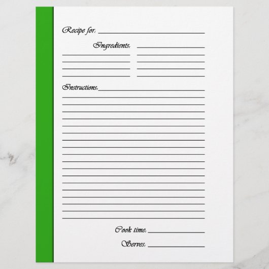 Groene LUNCH tweezijdige Recipe Pages (Achterkant)