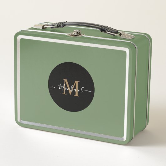Groene lunchbox met gepersonaliseerde naam en QR-c (Voorkant)