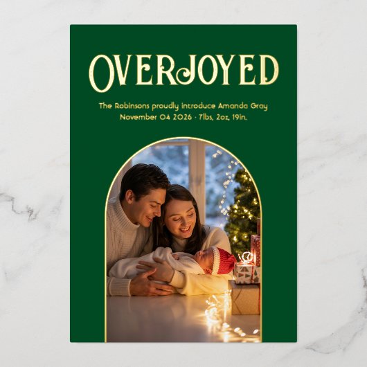 Groene Luxe Baby Geboorteaankondiging Foto Folie Feestdagenkaart (Voorkant)