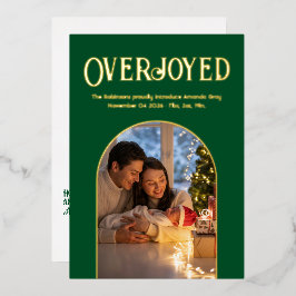 Groene Luxe Baby Geboorteaankondiging Foto Folie Feestdagenkaart