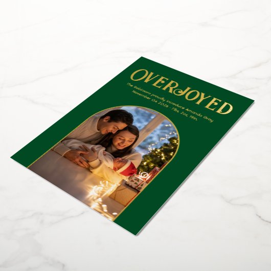 Groene Luxe Baby Geboorteaankondiging Foto Folie Feestdagenkaart (Gedraaid)