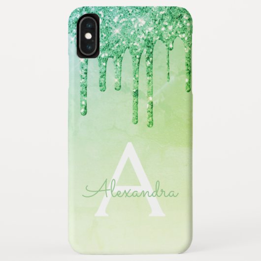Groene Luxe Bling Sparkle Glitter Monogram Case-Mate iPhone Case (Achterkant)