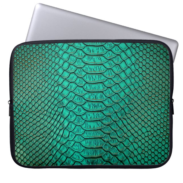 Groene Luxe Snake Skin Closeup Laptop Sleeve (Voorkant)