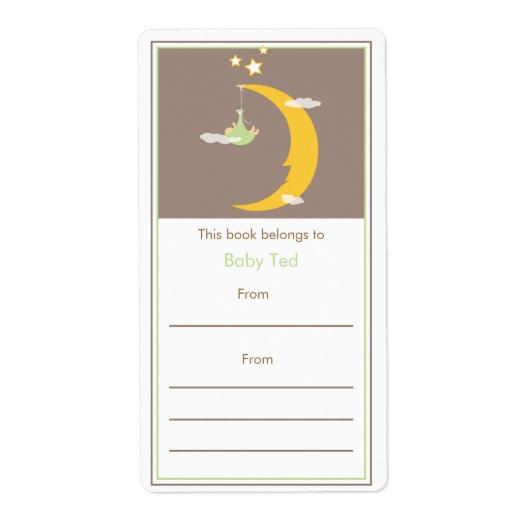 Groene Maan en Sterren Boekplaat Etiket (Voorkant)