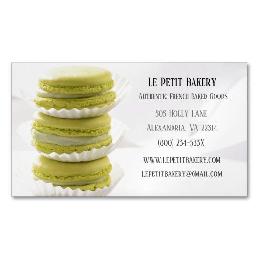 Groene Macarons Food Pastry Chef Bakkerij Baker Magnetisch Visitekaartje (Voorkant)