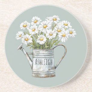 Groene Madeliefjes Bloemen Zandsteen Onderzetter