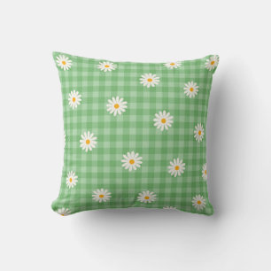 Groene Madeliefjes Geruit Gingham Geruit Bloem Mot Kussen