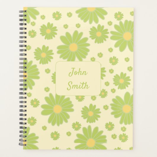 Groene madeliefjes op geel_ Floral Pattern Script Planner (Voorkant)