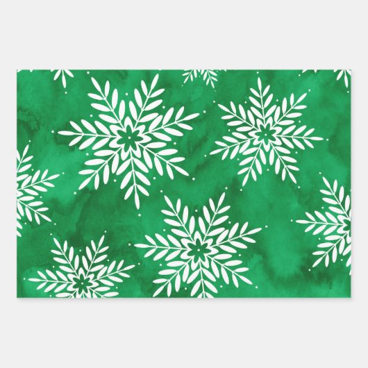 Groene Magenta Blauw Abstracte Waterverf Sneeuwvlo Inpakpapier Vel (Voorkant)