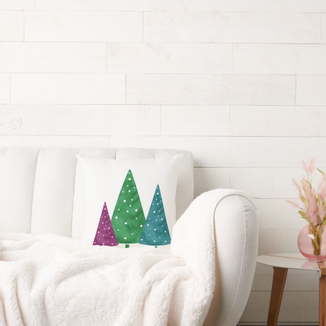 Groene Magenta Blauwgroen Waterverf Bomen Kussen (Bank)