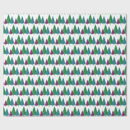 Groene Magenta Blauwgroen Waterverf Trees Patroon Cadeaupapier (Vlak)