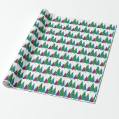 Groene Magenta Blauwgroen Waterverf Trees Patroon Cadeaupapier (Uitgerold)