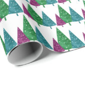 Groene Magenta Blauwgroen Waterverf Trees Patroon Cadeaupapier (Rol Hoek)