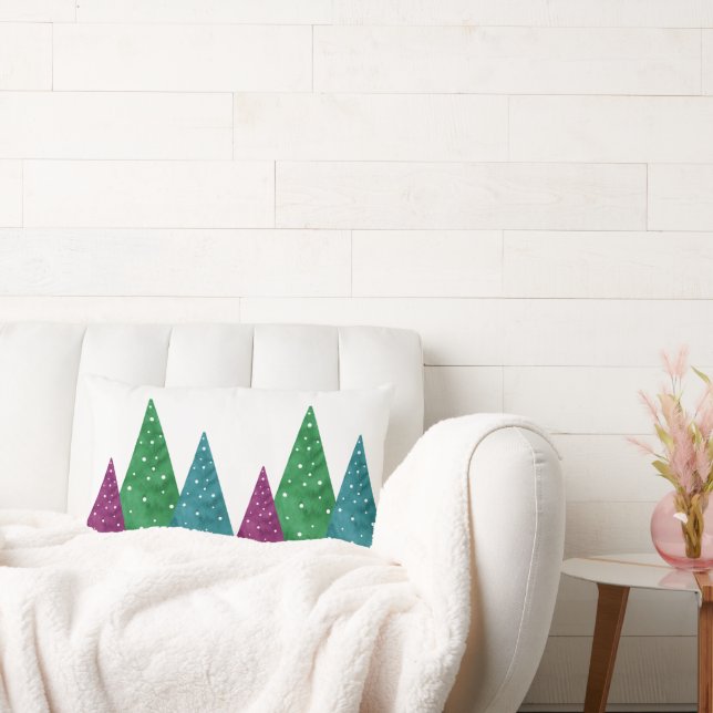 Groene Magenta Blauwgroen Waterverf Trees Patroon Kussen (Bank)