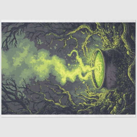 Groene Magische Drank Ketel Halloween Decoupage Tissuepapier (Voorkant)
