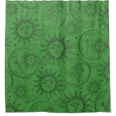 Groene Magische Hemelse  Zon Maan Douchegordijn (Voorkant)