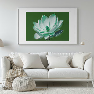 Groene Magnolia Bloem Waterverf Wall Art Print