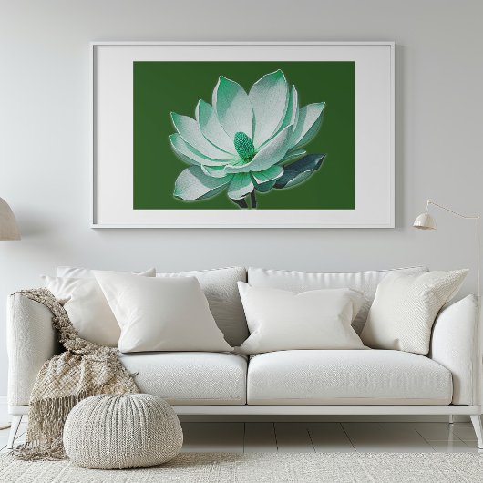 Groene Magnolia Bloem Waterverf Wall Art Print