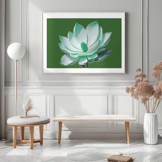 Groene Magnolia Bloem Waterverf Wall Art Print