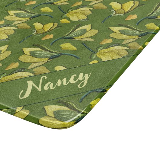 Groene Magnolia Bloemen gepersonaliseerd Snijplank (Hoek)