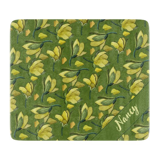 Groene Magnolia Bloemen gepersonaliseerd Snijplank (Voorkant)