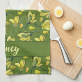 Groene Magnolia Bloemen gepersonaliseerd Theedoek (Quarter Fold)