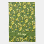 Groene Magnolia Bloemen gepersonaliseerd Theedoek (Verticaal)