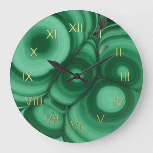 Groene Malachietklok met Faux Gold Foil Numals Grote Klok (Voorkant)