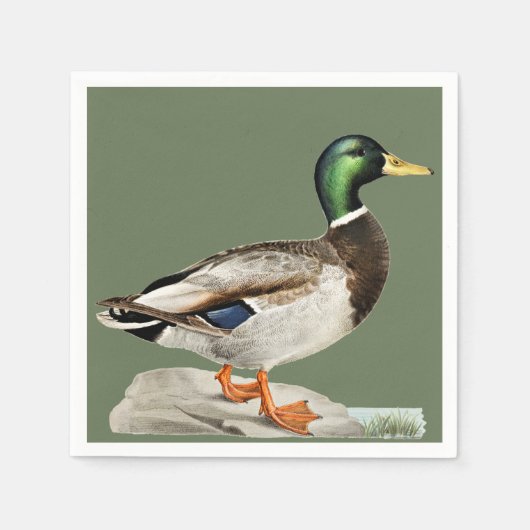 Groene Mallard Duck Jacht Natuur Kunst Servet (Voorkant)
