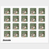 Groene Mallard Duck Jacht Natuur Kunst Vierkante Sticker (Vel)