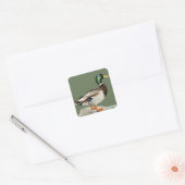Groene Mallard Duck Jacht Natuur Kunst Vierkante Sticker (Envelop)