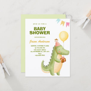 Groene malle krokodil baby shower kaart