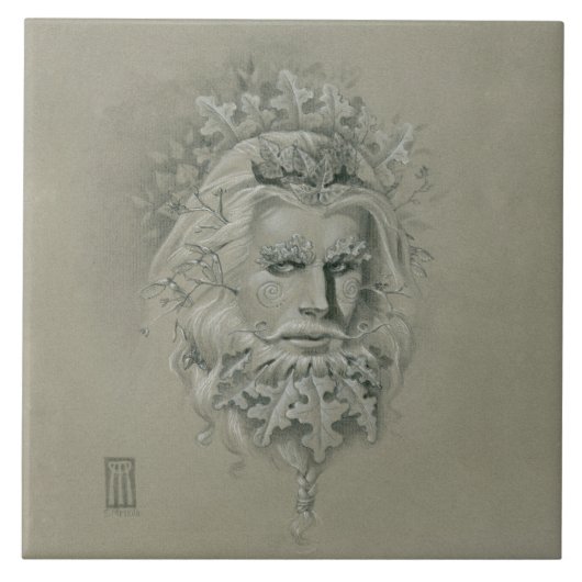 Groene Man 2.0 met Eikenblad Baard Tegeltje (Voorkant)