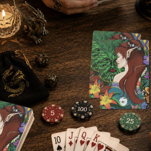 Groene Man Elf Fantasie Bloem Illustratie Pokerkaarten