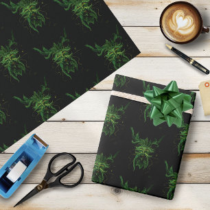 Groene Man Fae Bladeren Zwart Cadeaupapier