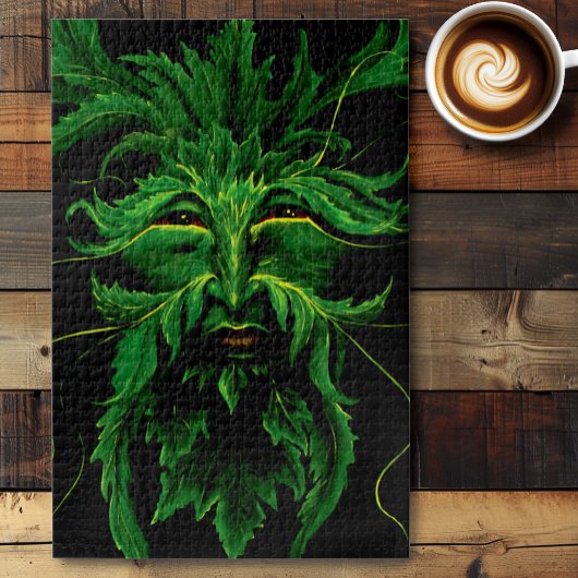 Groene Man Fae Bladeren Zwart Legpuzzel