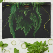 Groene Man Fae Bladeren Zwart Theedoek (Gevouwen)