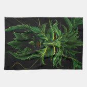 Groene Man Fae Bladeren Zwart Theedoek (Horizontaal)