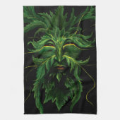 Groene Man Fae Bladeren Zwart Theedoek (Verticaal)