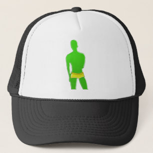 Groene man in gele onderbroek trucker pet