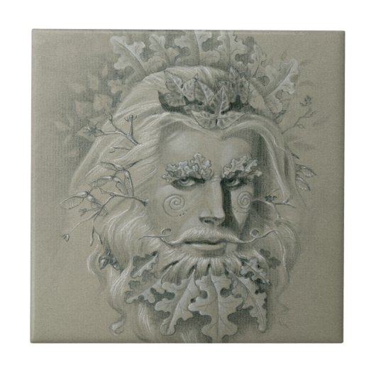 Groene Man met Eikenblad Baard Tegeltje (Voorkant)