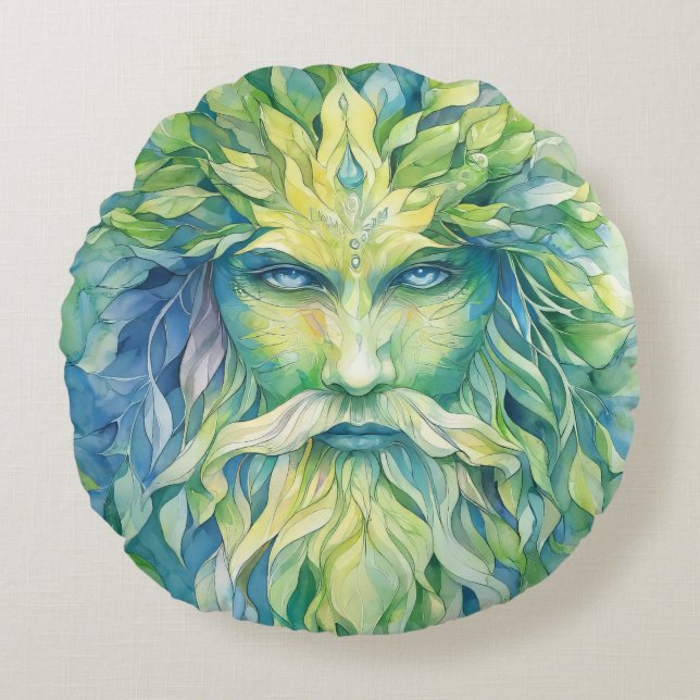 Groene Man Rond Kussen (Voorkant)