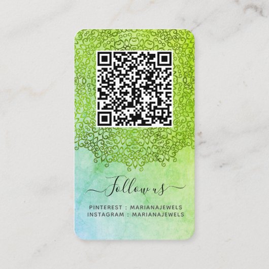 Groene Mandala aangepaste QR-code die Kaarten voor Visitekaartje (Achterkant)