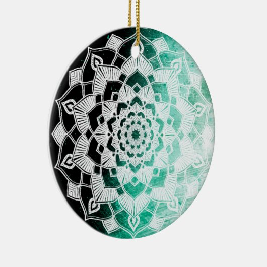 Groene Mandala Abstracte Kerstmis Keramisch Ornament (Rechts)