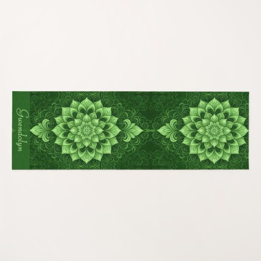 Groene Mandala bloem yoga mat (Voorkant (horizontaal))