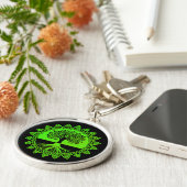 Groene Mandala Celtic Tree of Life on Black Sleutelhanger (Zijkant)
