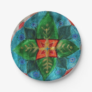 Groene Mandala Flower Custom Paper Borden 7 in Papieren Bordje
