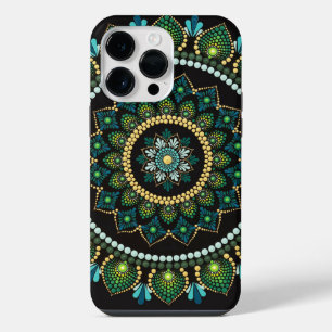 Groene Mandala Handgeschilderd Heilige Geometr iPhone 14 Pro Max Hoesje