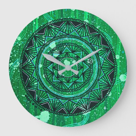 groene mandala-klok grote klok (Voorkant)