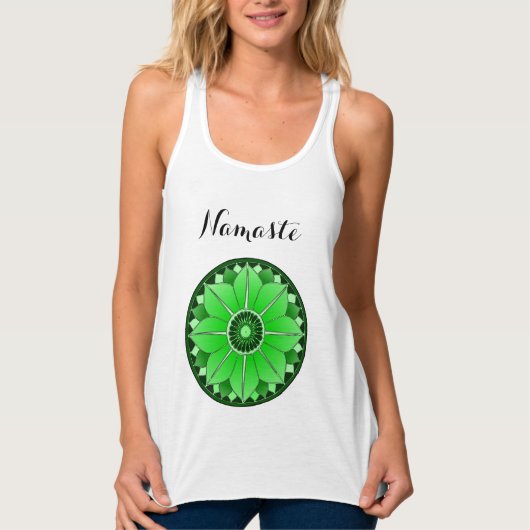 Groene Mandala Lotus Yoga Namaste Typografie Aange Tanktop (Voorkant)
